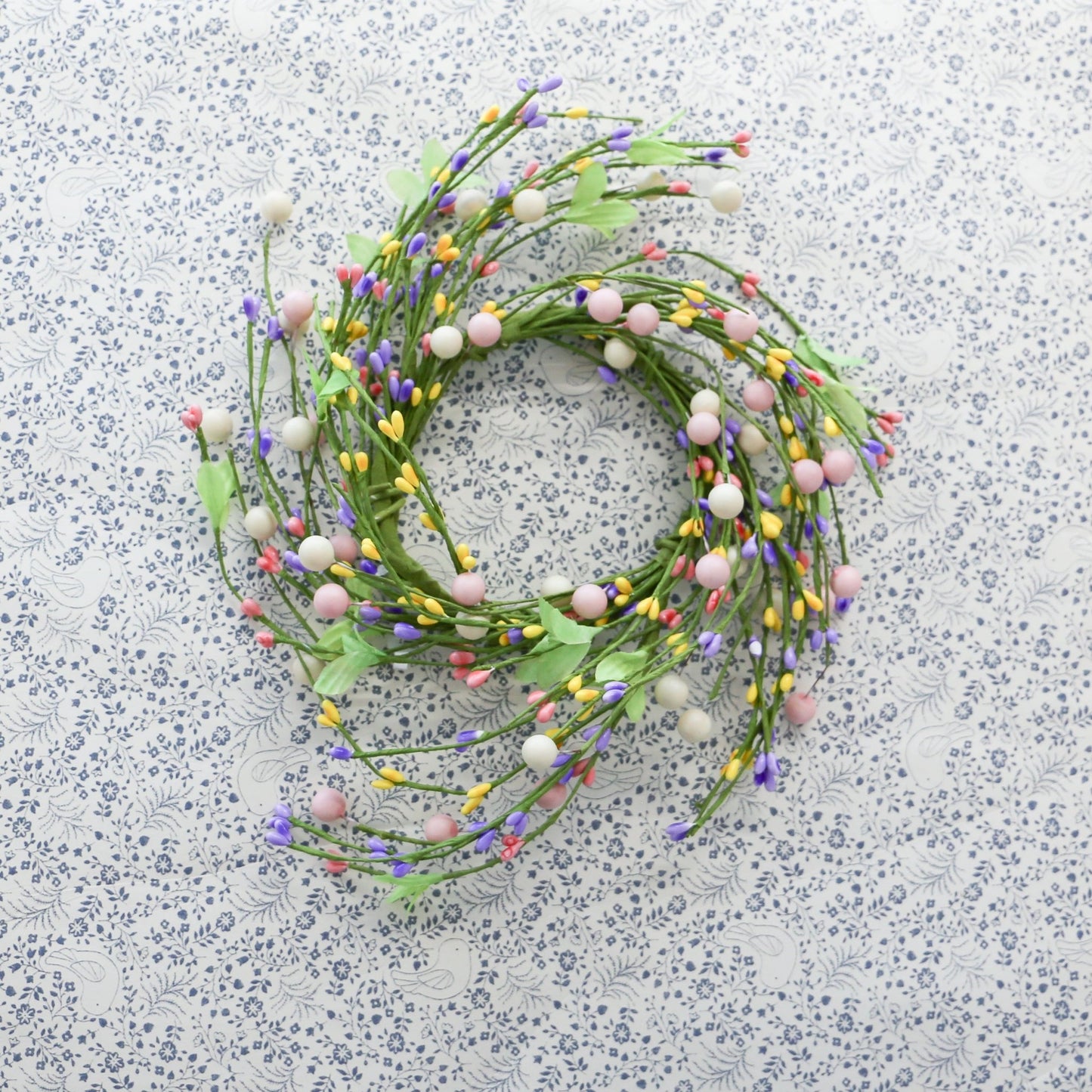 11" Wildflower and Egg Mini Wreath - Candle Ring - Knot and Spool