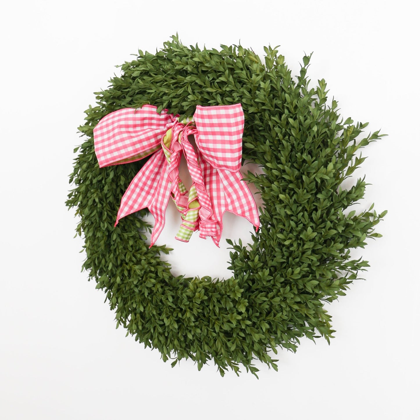 16" Faux Linen Pink and White Check Bow Lime with White Check Backing - Knot and Spool