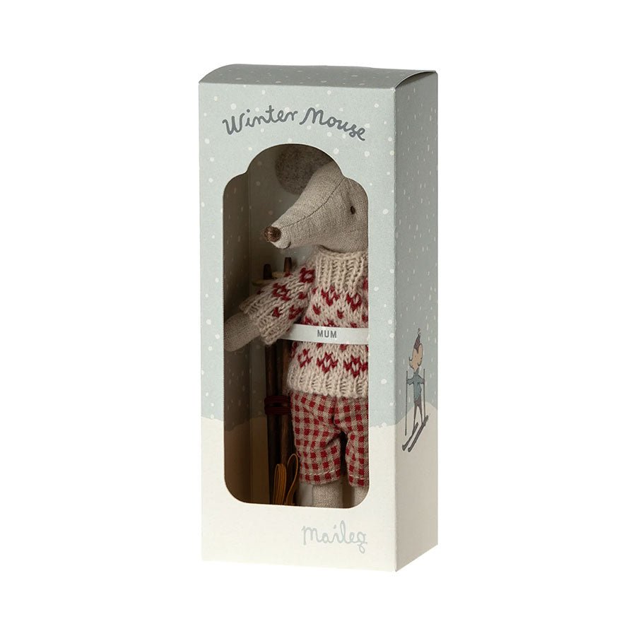 2023 Maileg Mum Winter Mouse with Ski Set - Knot and Spool