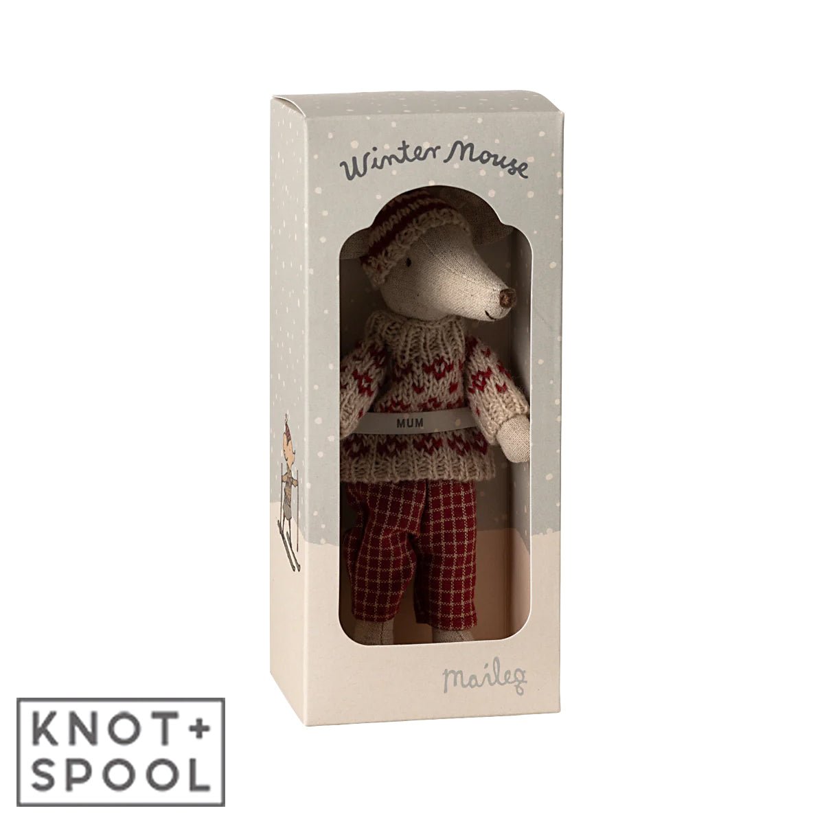 2024 Maileg Red Winter Mum Mouse with Ski Set - Knot and Spool