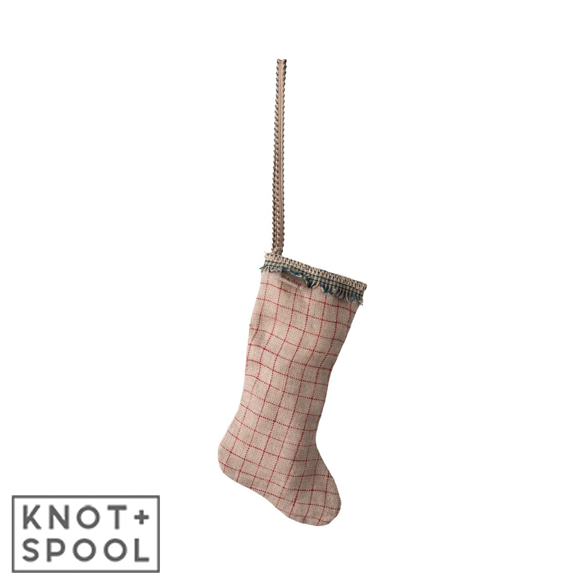 2024 Maileg Sand Checkered Stocking Ornament - Knot and Spool