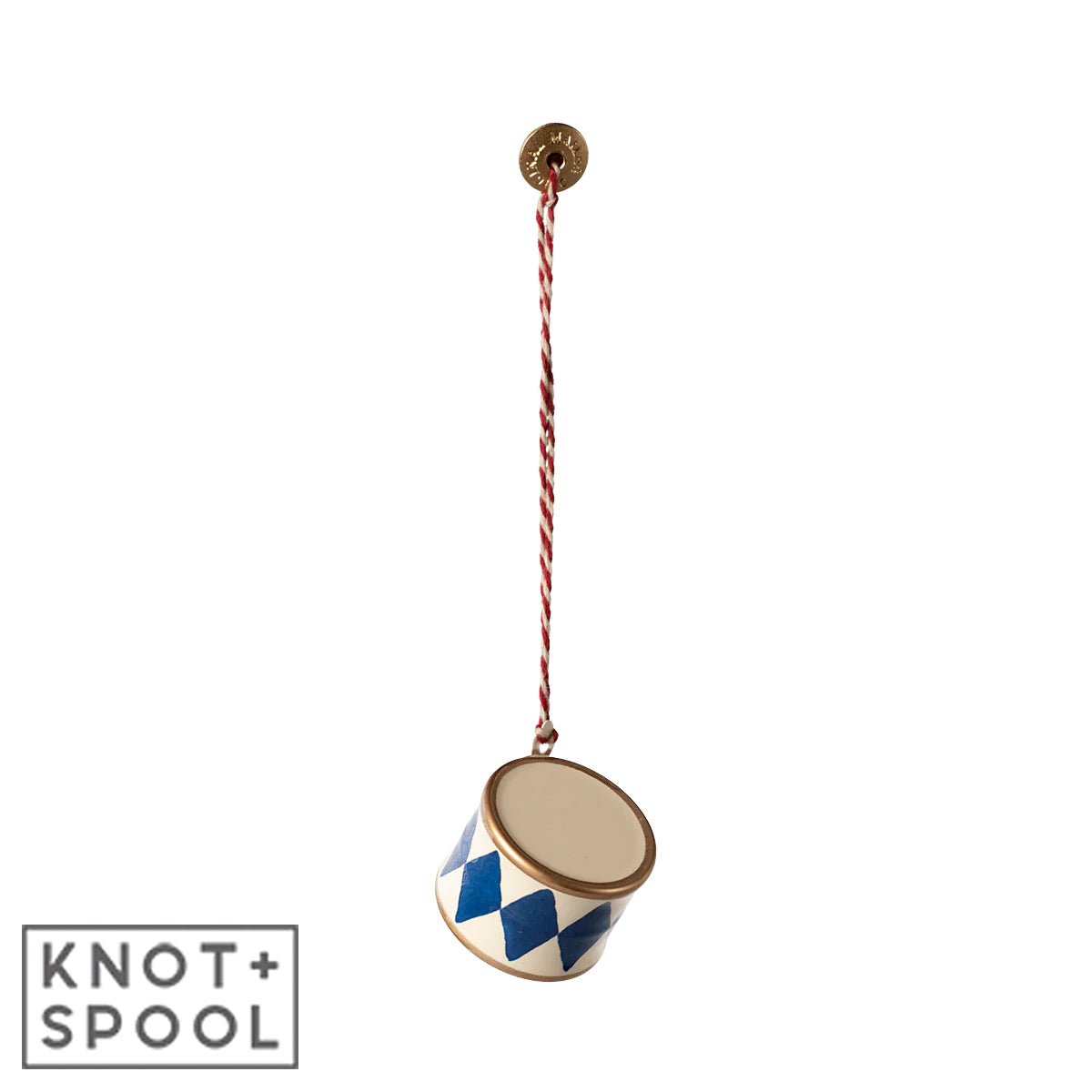 2024 Maileg Small Dark - Blue Metal Drum Ornament - Knot and Spool