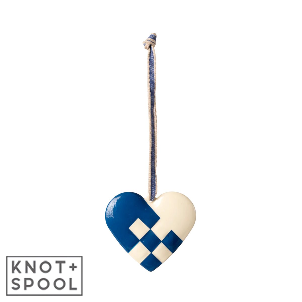 2024 Maileg Small Dark - Blue Metal Heart Ornament - Knot and Spool