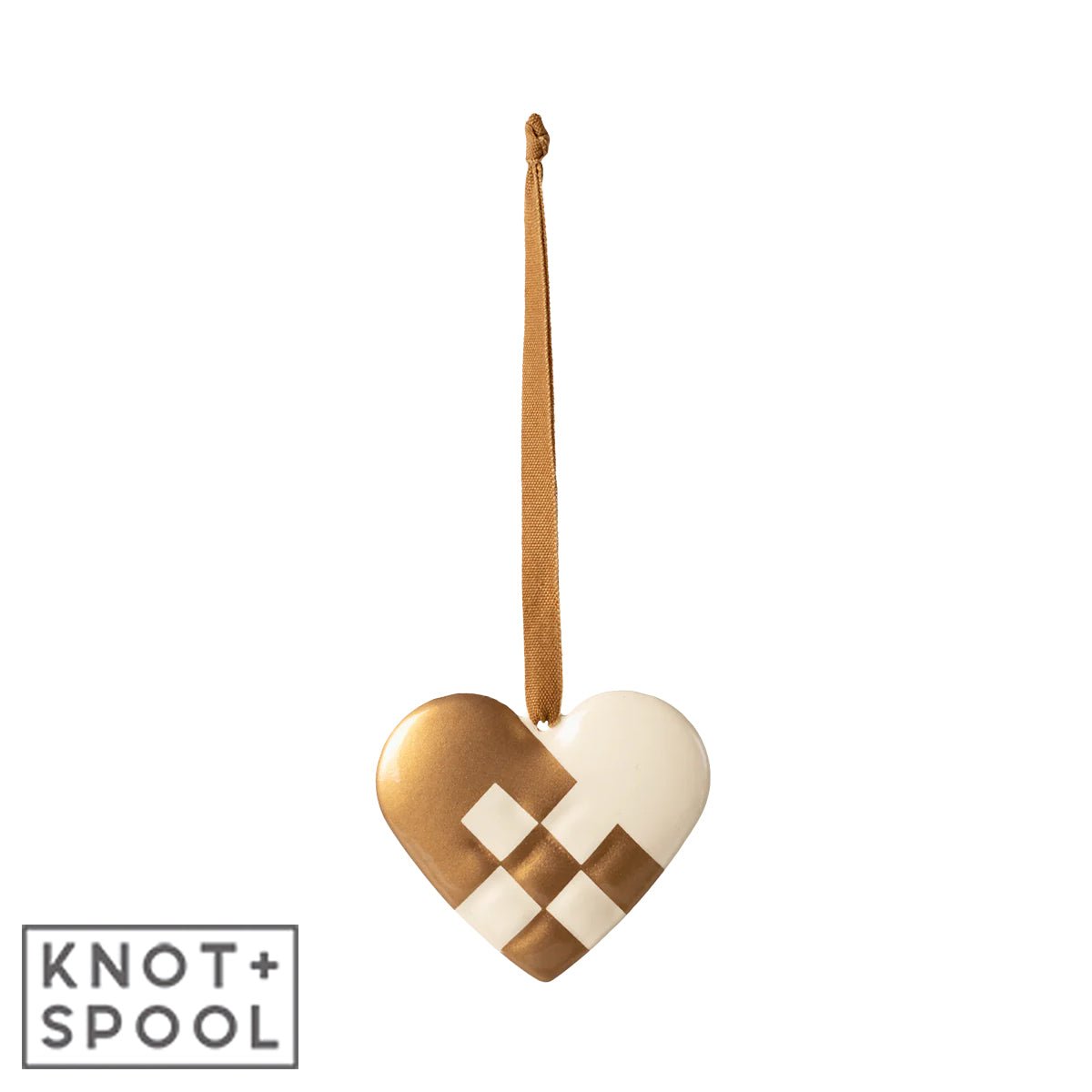 2024 Maileg Small Gold Metal Heart Ornament - Knot and Spool