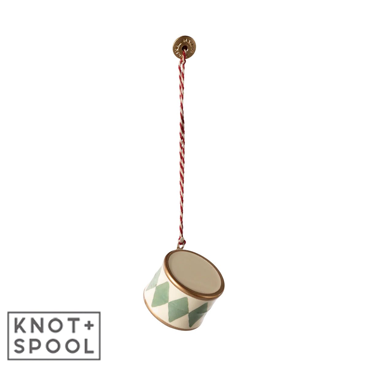 2024 Maileg Small Mint Metal Drum Ornament - Knot and Spool