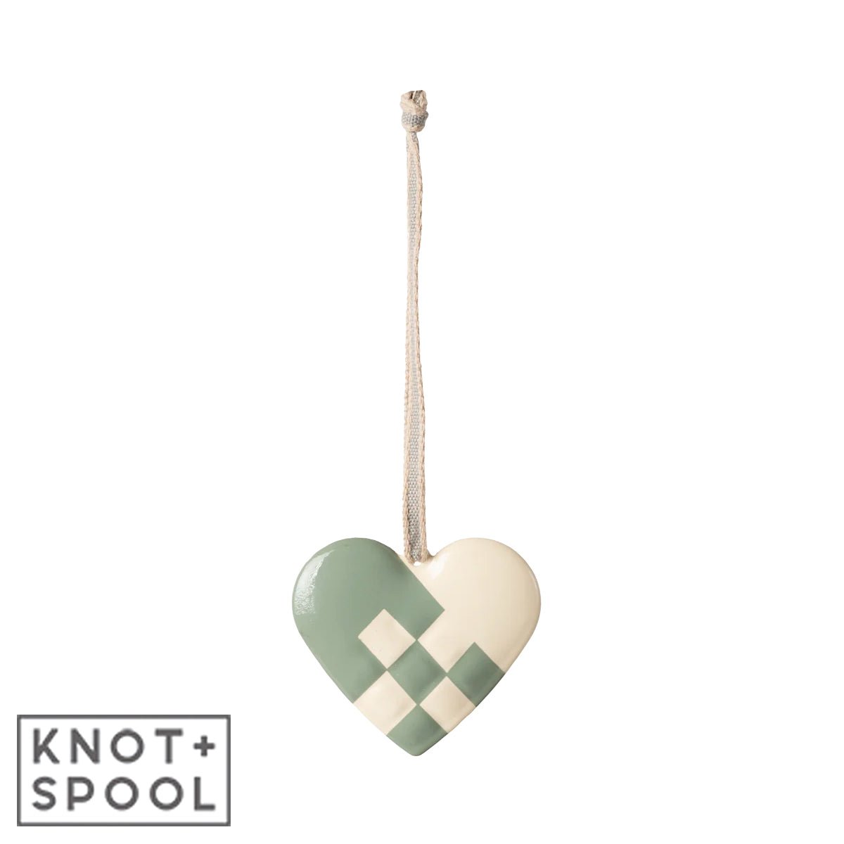 2024 Maileg Small Mint Metal Heart Ornament - Knot and Spool