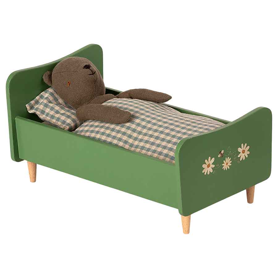 2024 Maileg Teddy Dad Dusty Green Wooden Bed - Knot and Spool