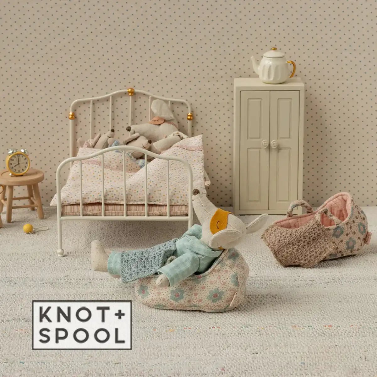 2025 Maileg Baby Mouse Rose Carry Cot - Knot and Spool