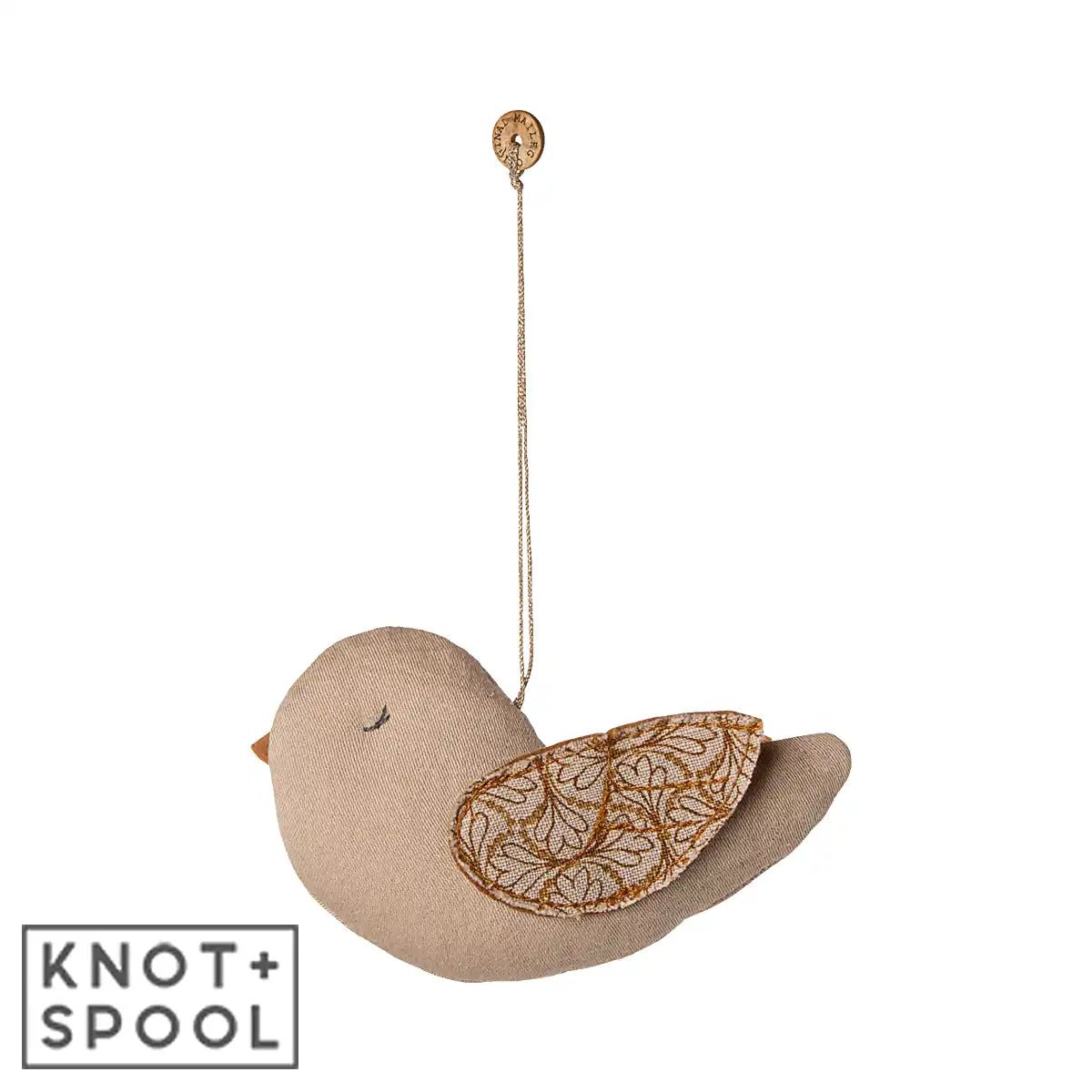 2025 Maileg Fabric Sand Winter Heart Bird Ornament - Knot and Spool