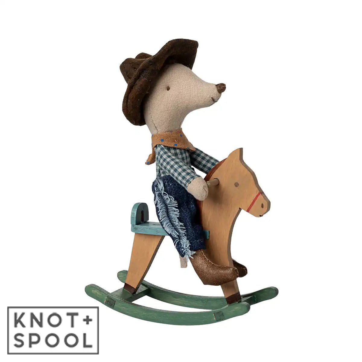 2025 Maileg Little Brother Cowboy Mouse on Rocking Horse - Knot and Spool
