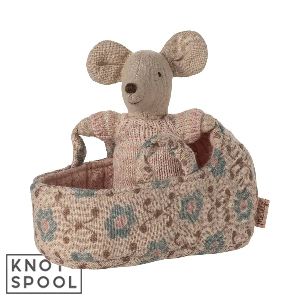 2025 Maileg Rose Baby Mouse in Carry Cot - Knot and Spool