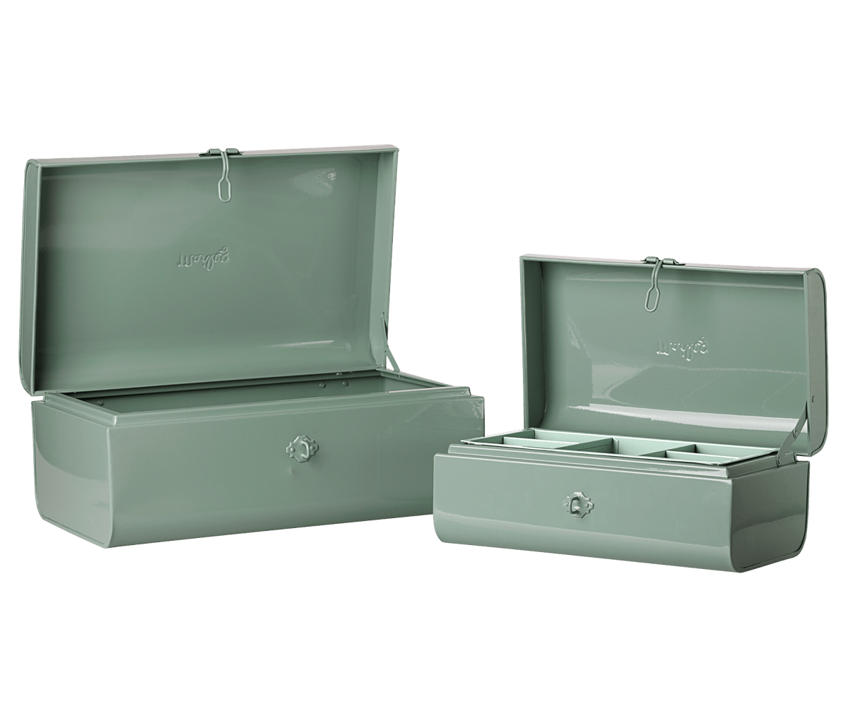 2026 Maileg Dark Mint/Dark Mint Storage Suitcase Set with Tray - Knot and Spool