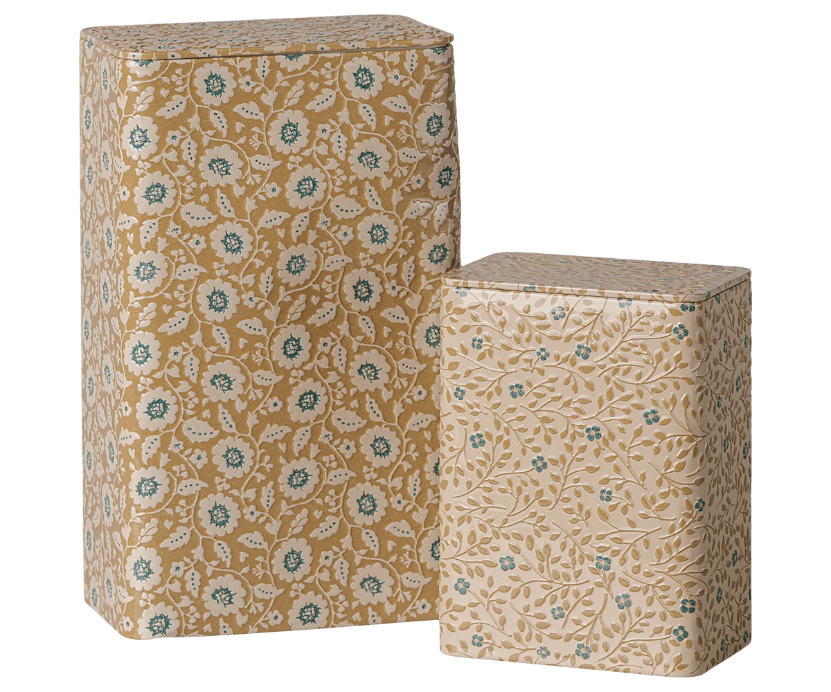 2026 Maileg Ocher/Blue Flowers Metal Box Set - Knot and Spool
