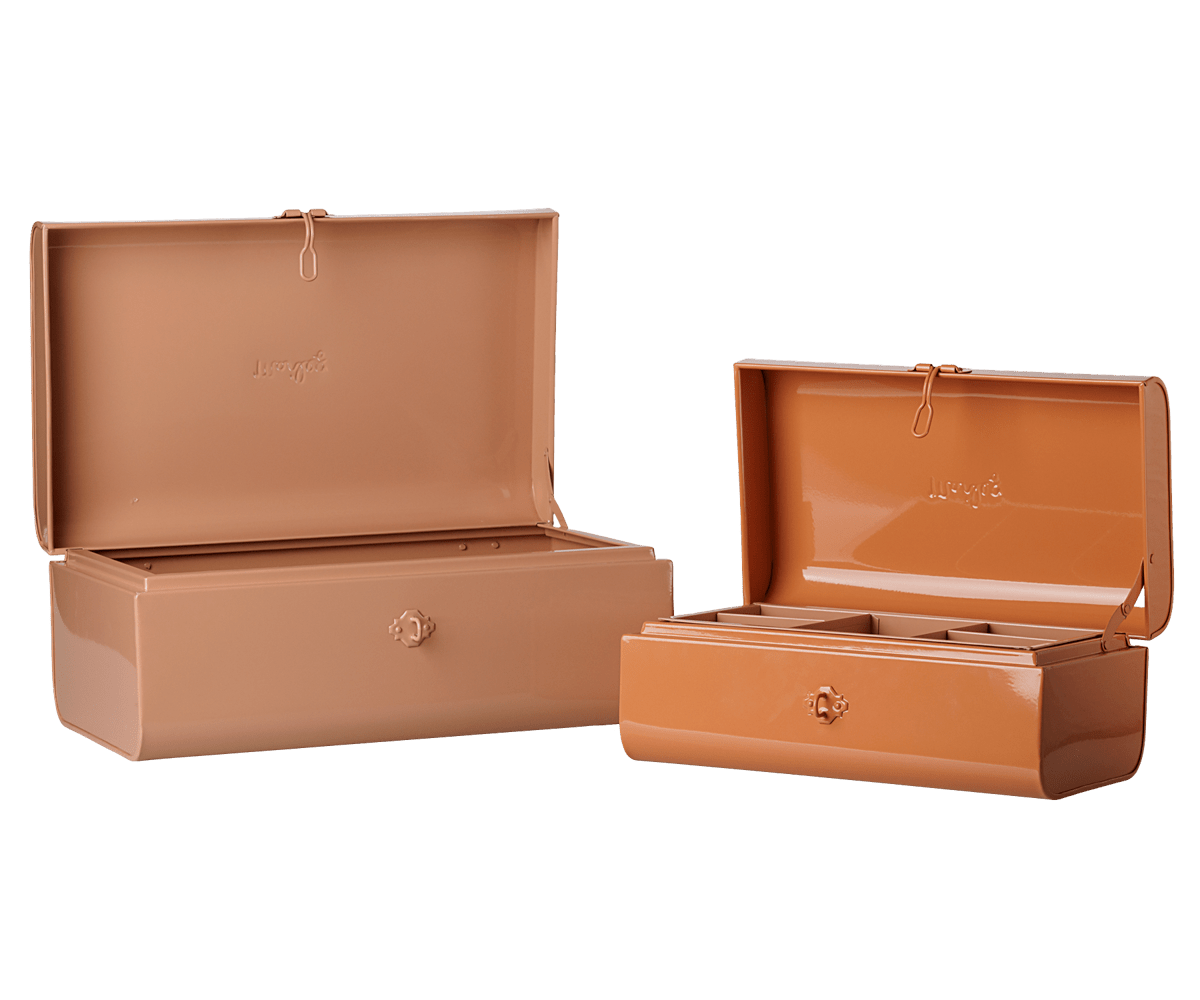 2026 Maileg Powder/Coral Storage Suitcase Set with Tray - Knot and Spool