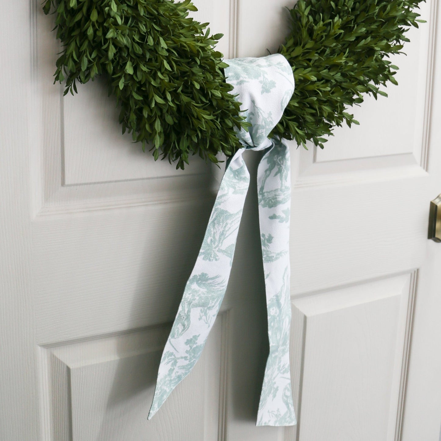 4" X 56" Canvas Celadon and White Toile Sash - Knot and Spool
