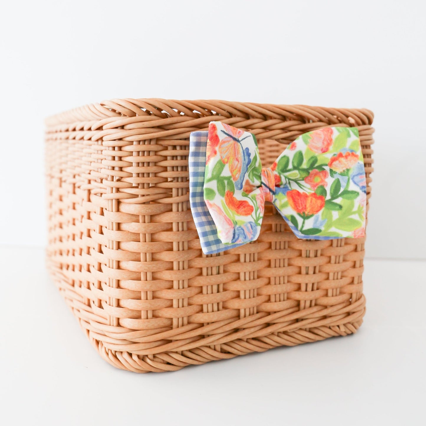 6" Poplin Green, Pink, Orange, and Blue Mix Spring Floral Bow Clip - Knot and Spool