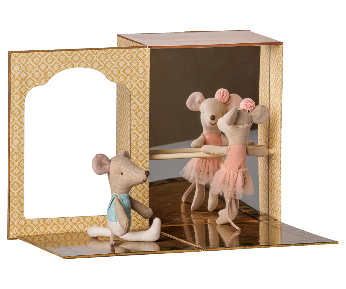 2026 Maileg Little Sister and Brother Ballet Mice in Dance Studio