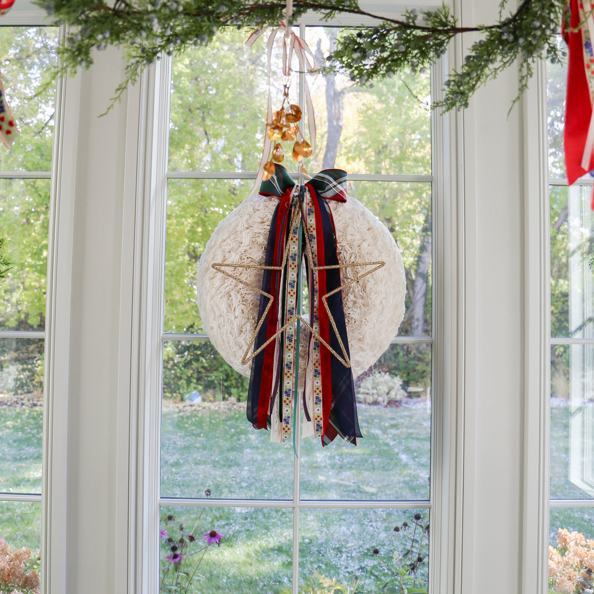 Hanging Metal & Glass Bead Star w/ Cotton Velvet Ribbon 3
