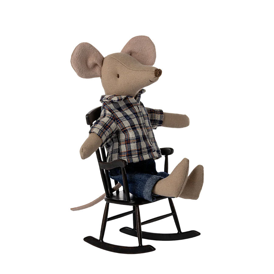 Maileg Dad Mouse rocking away in the comfort of his Maileg Mouse Anthracite Rocking Chair - feels so good to be him.