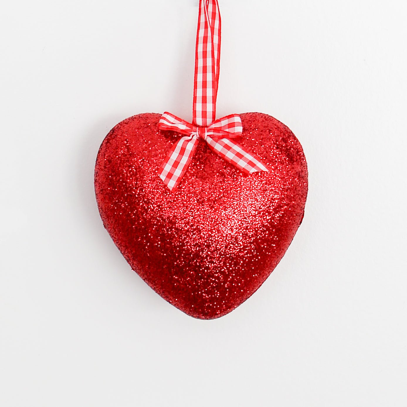 Glittered Heart Ornament With Gingham Ribbon - Knot and Spool