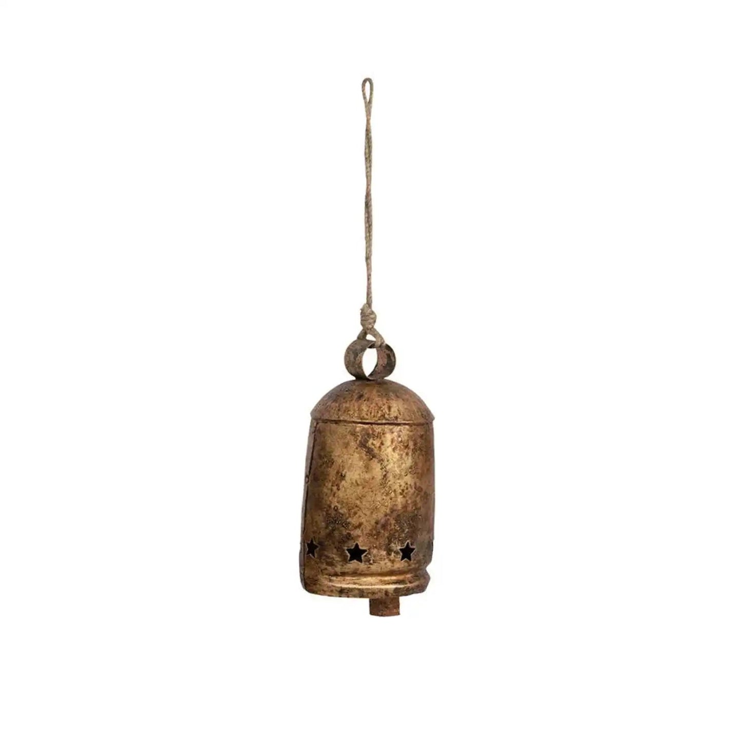 Metal Bell on Jute Rope with Star Cut - Outs - Knot and Spool