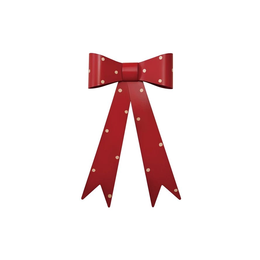 Red Metal Bow with Cream Polka Dots - Knot and Spool