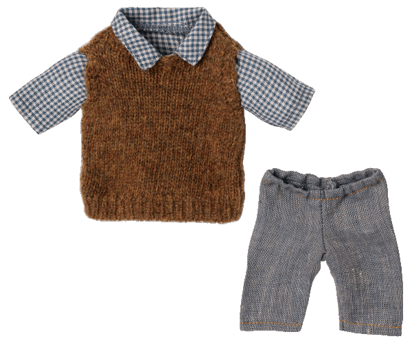 2021 Maileg Teddy Dad Shirt, Slipover, & Pants - Knot and Spool