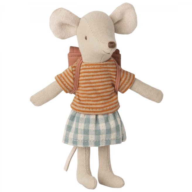 2023 Maileg Big Sister Tricycle Mouse with Bag - Old Rose - Knot and Spool