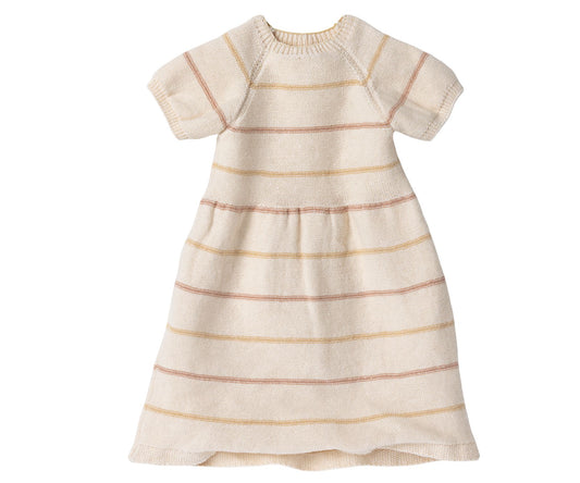 2022 Maileg Knitted Dress-Size 4, Cream Pink & Yellow Stripe