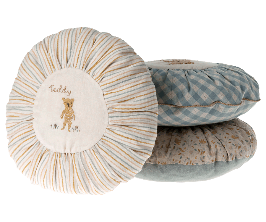 Maileg Small Round Striped Teddy Cushion - Knot and Spool