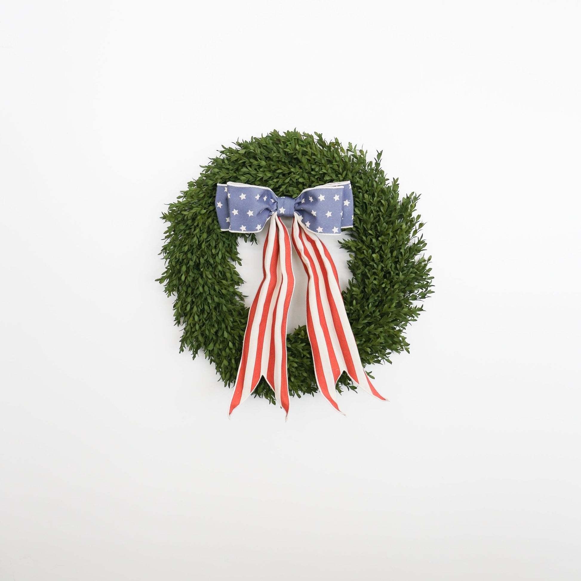 12" Linen Americana Red, Natural, and Blue Stars Bow Stripe Tail - Knot and Spool