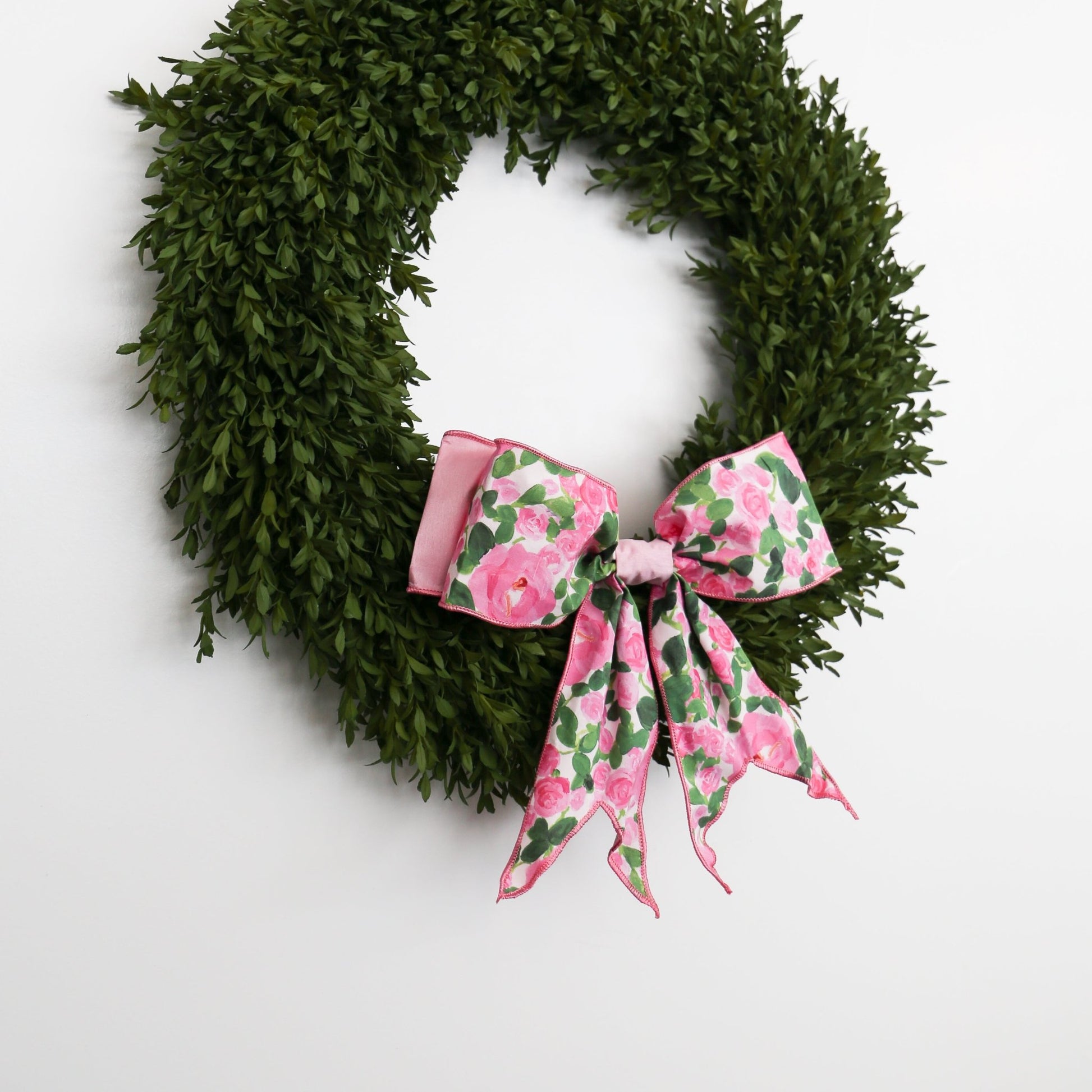 12" Linen Bow Pink Roses, Pink, White, and Green - Knot and Spool
