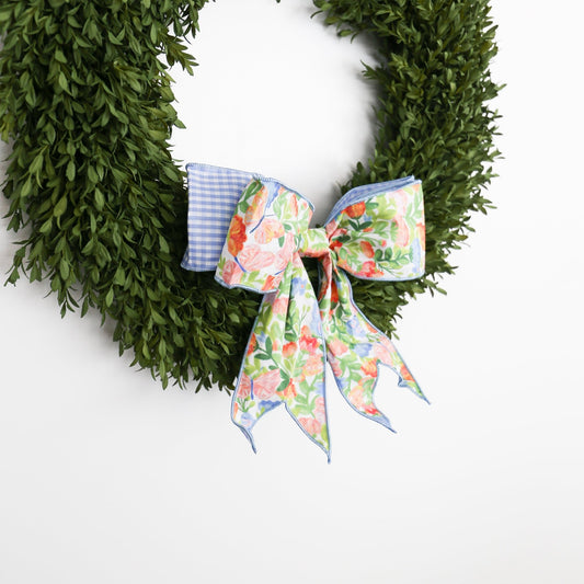 12" Poplin Mix Green, Pink, Orange, and Blue Spring Floral Bow - Knot and Spool