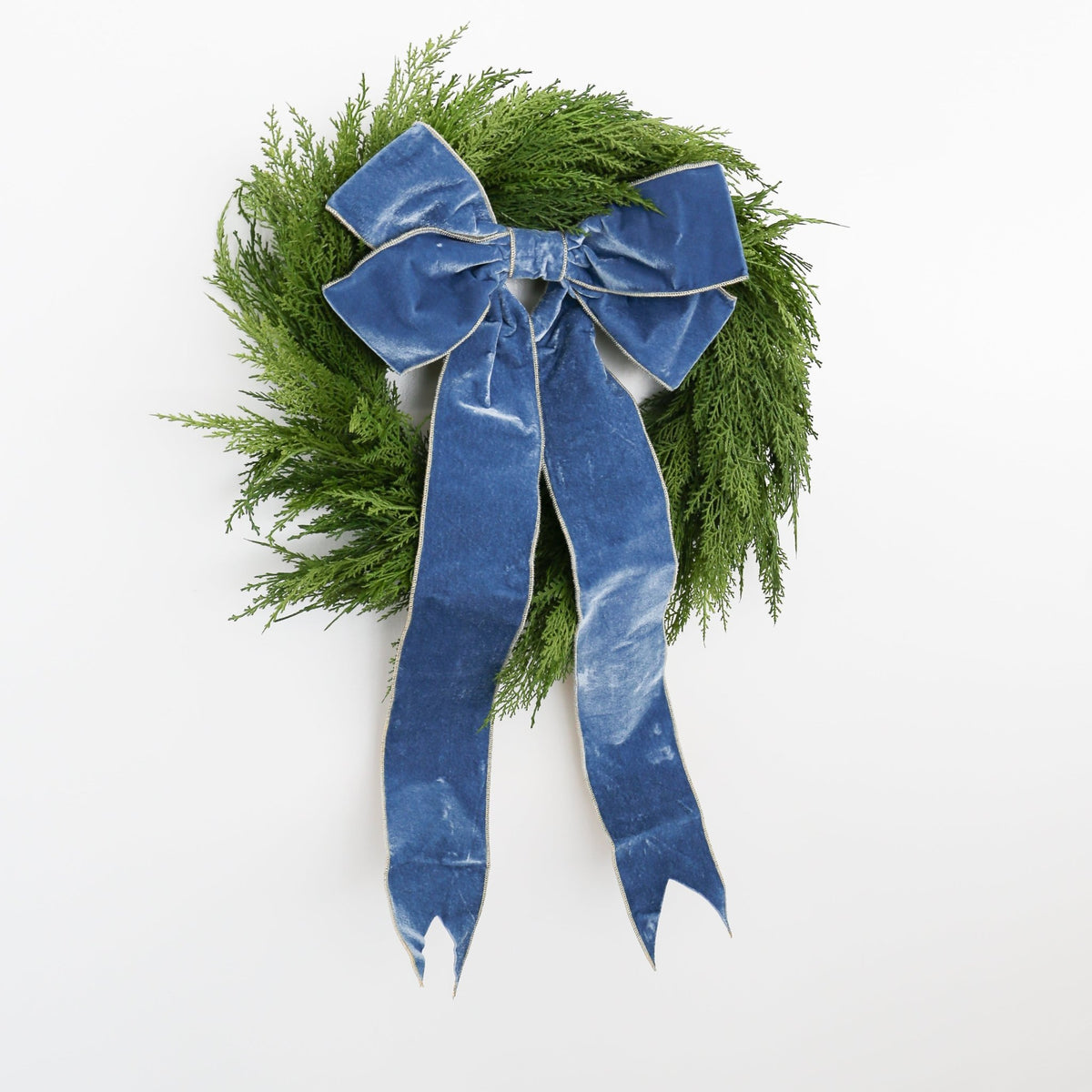 15" Dusty Blue Velvet Bow with Gold Backing - Knot and Spool