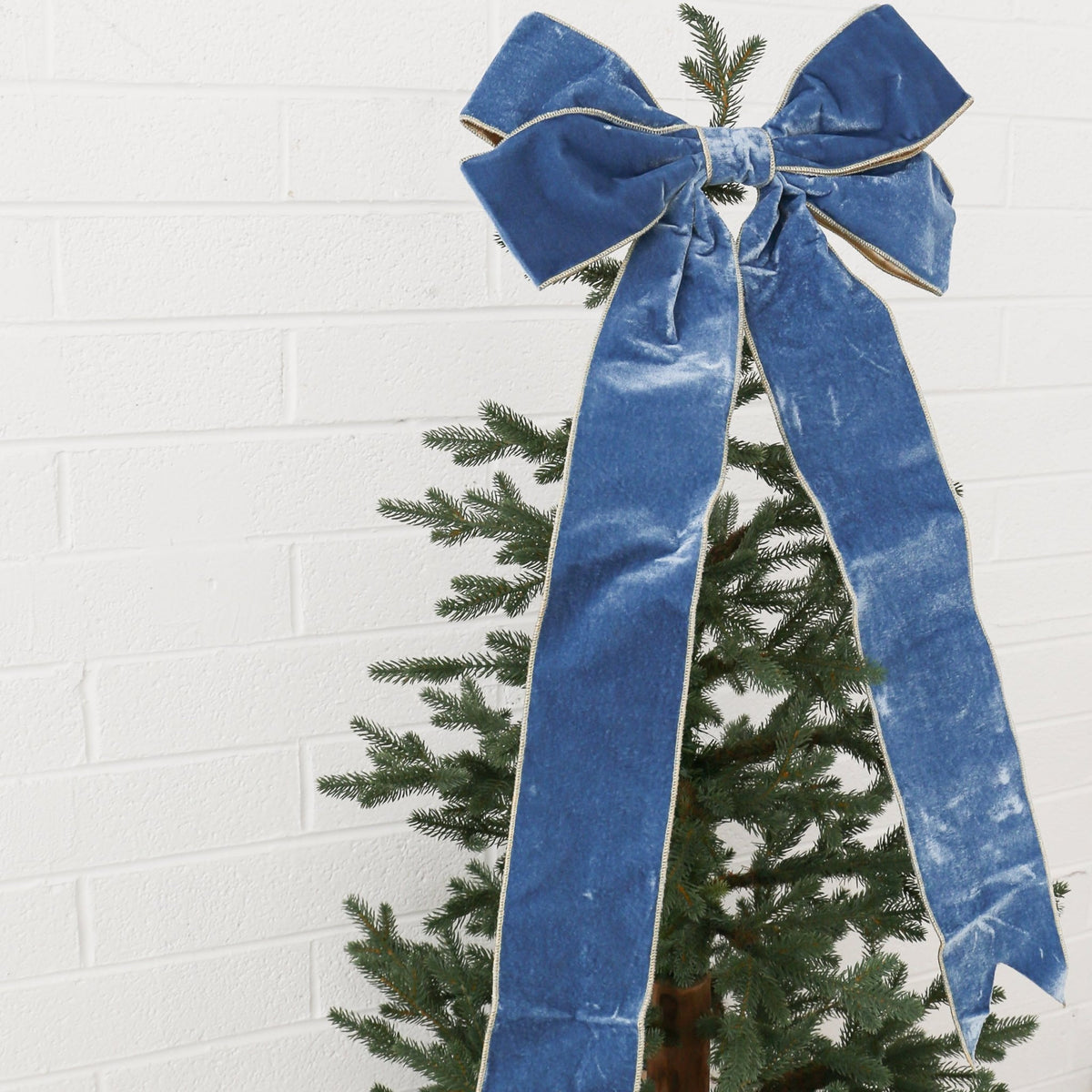 15" Dusty Blue Velvet Bow with Gold Backing - Knot and Spool