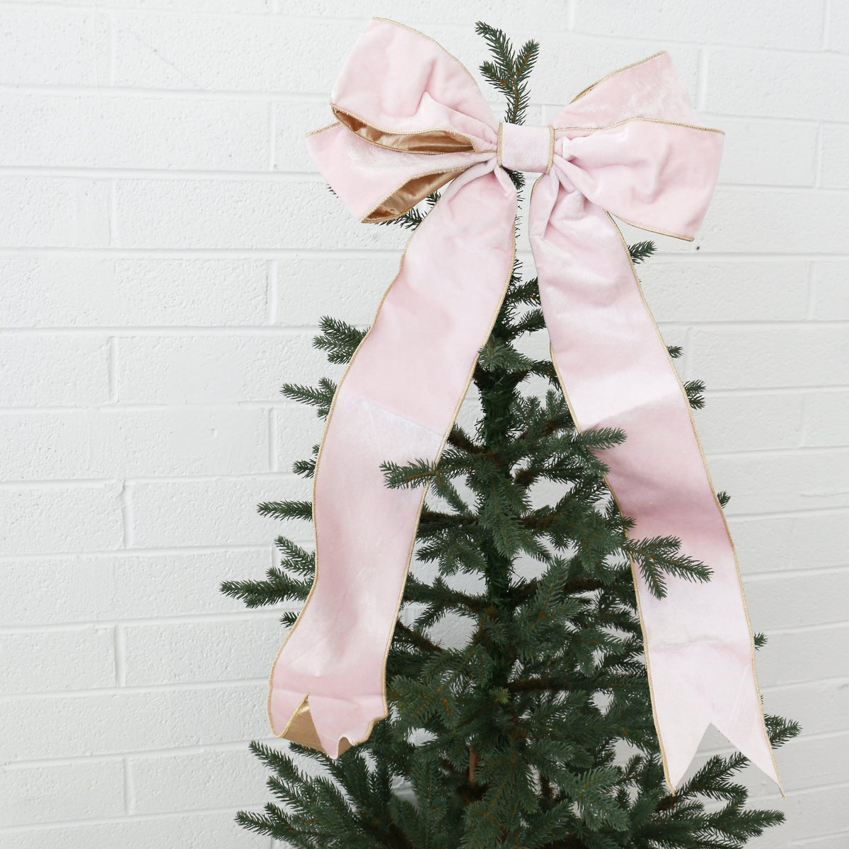 15" Pink Velvet Bow with Gold Backing - Knot and Spool