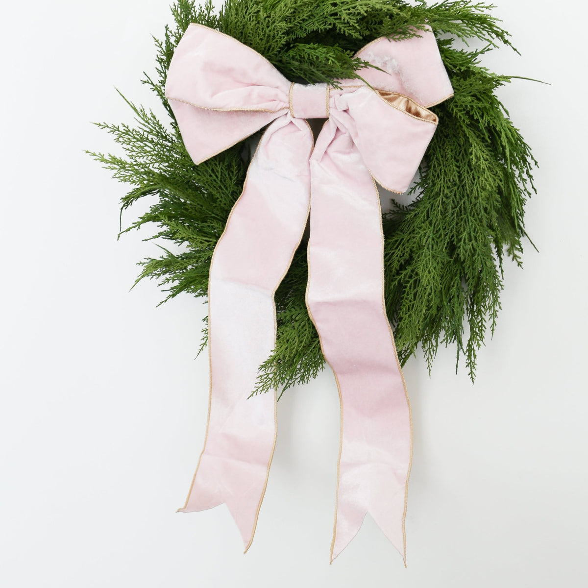 15" Pink Velvet Bow with Gold Backing - Knot and Spool