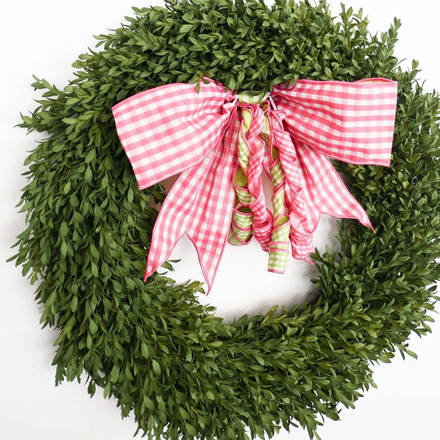 16" Faux Linen Pink and White Check Bow Lime with White Check Backing - Knot and Spool