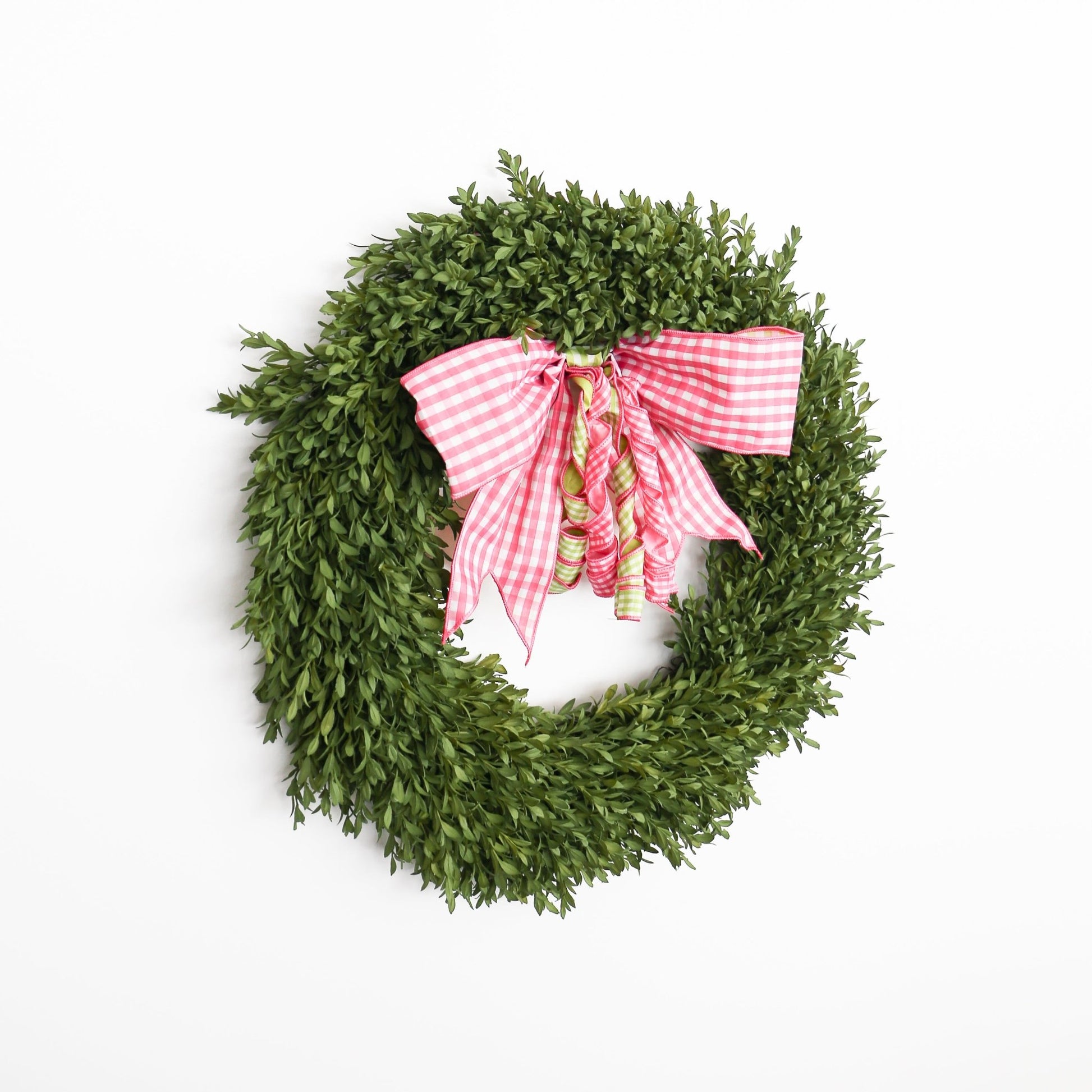 16" Faux Linen Pink and White Check Bow Lime with White Check Backing - Knot and Spool