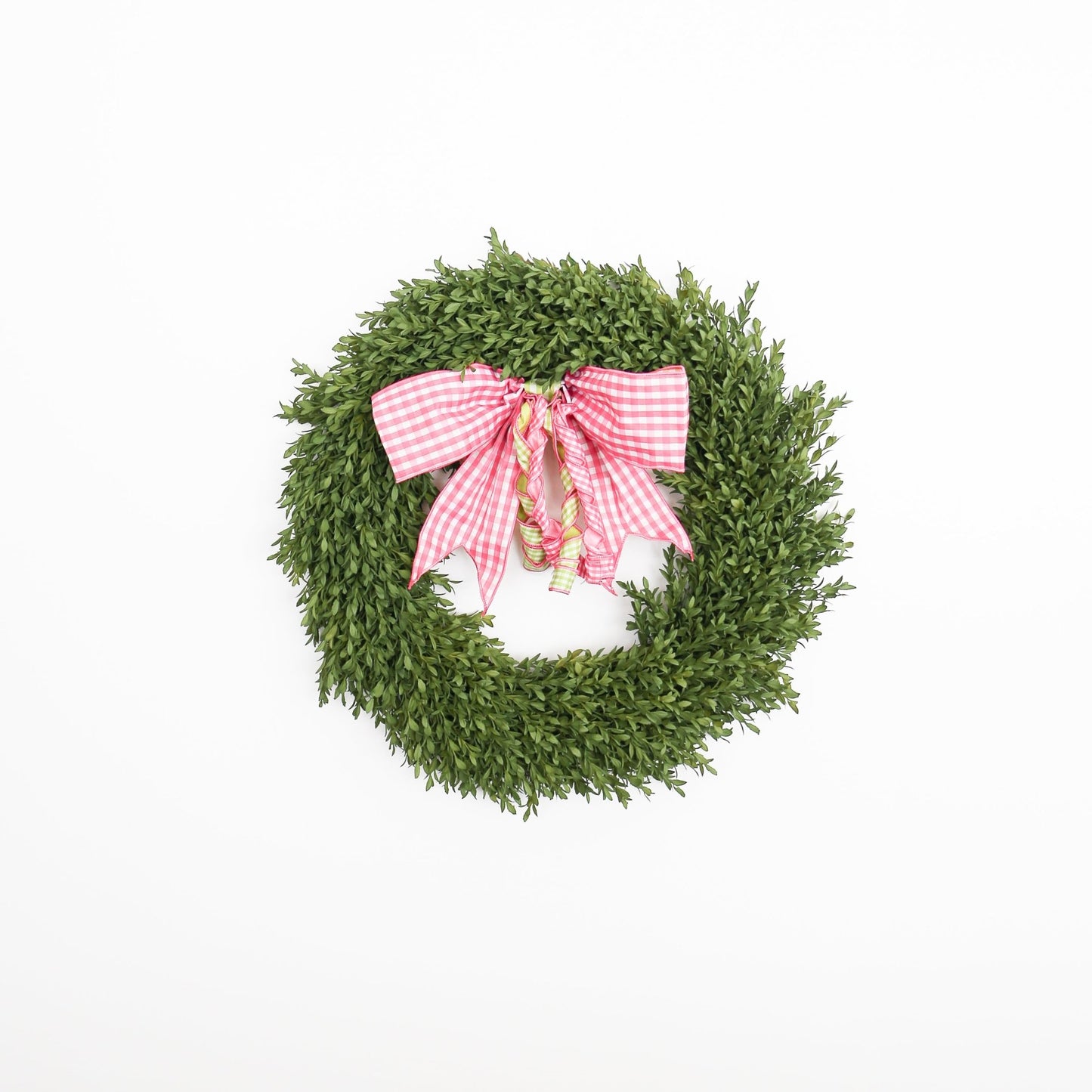 16" Faux Linen Pink and White Check Bow Lime with White Check Backing - Knot and Spool