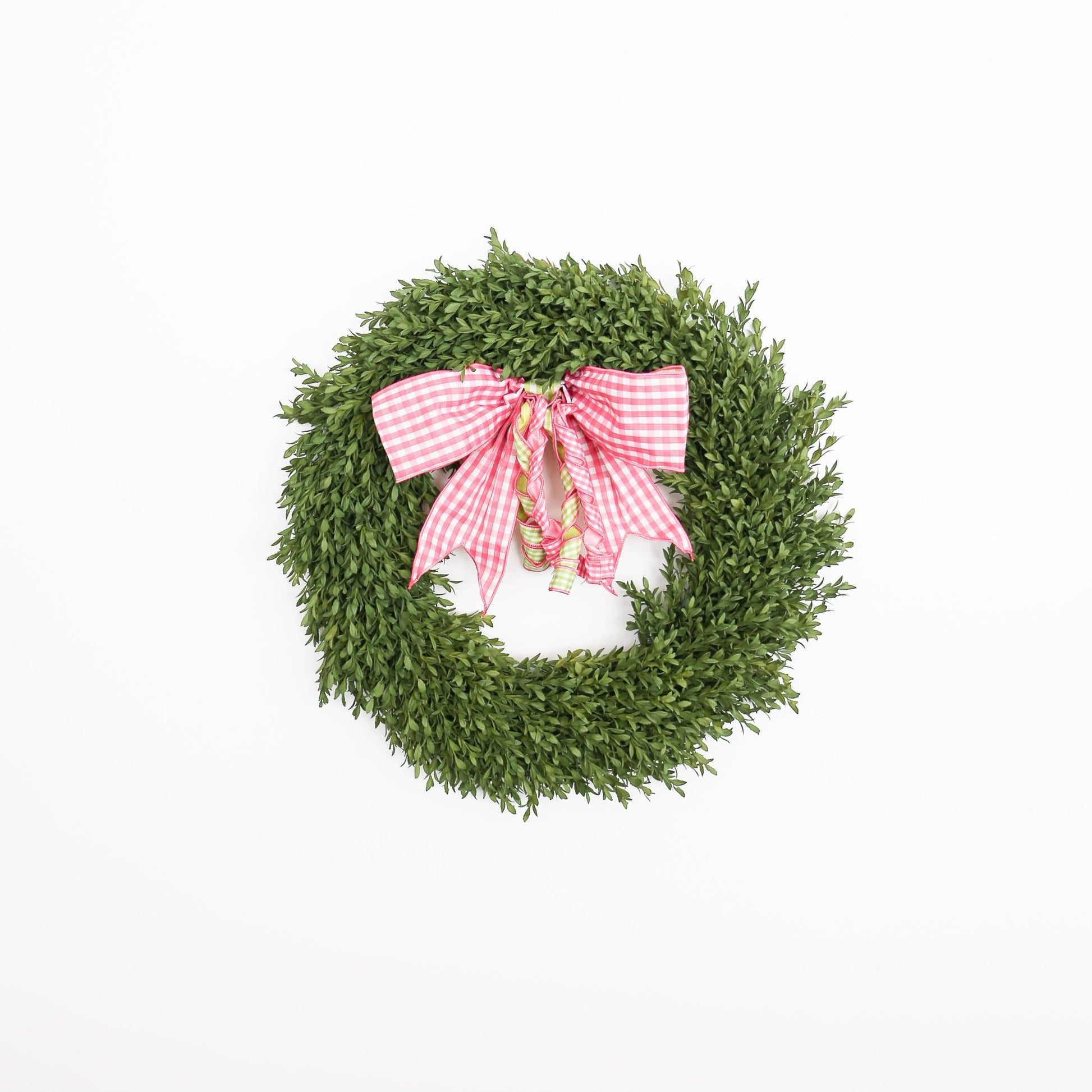 16" Faux Linen Pink and White Check Bow Lime with White Check Backing - Knot and Spool