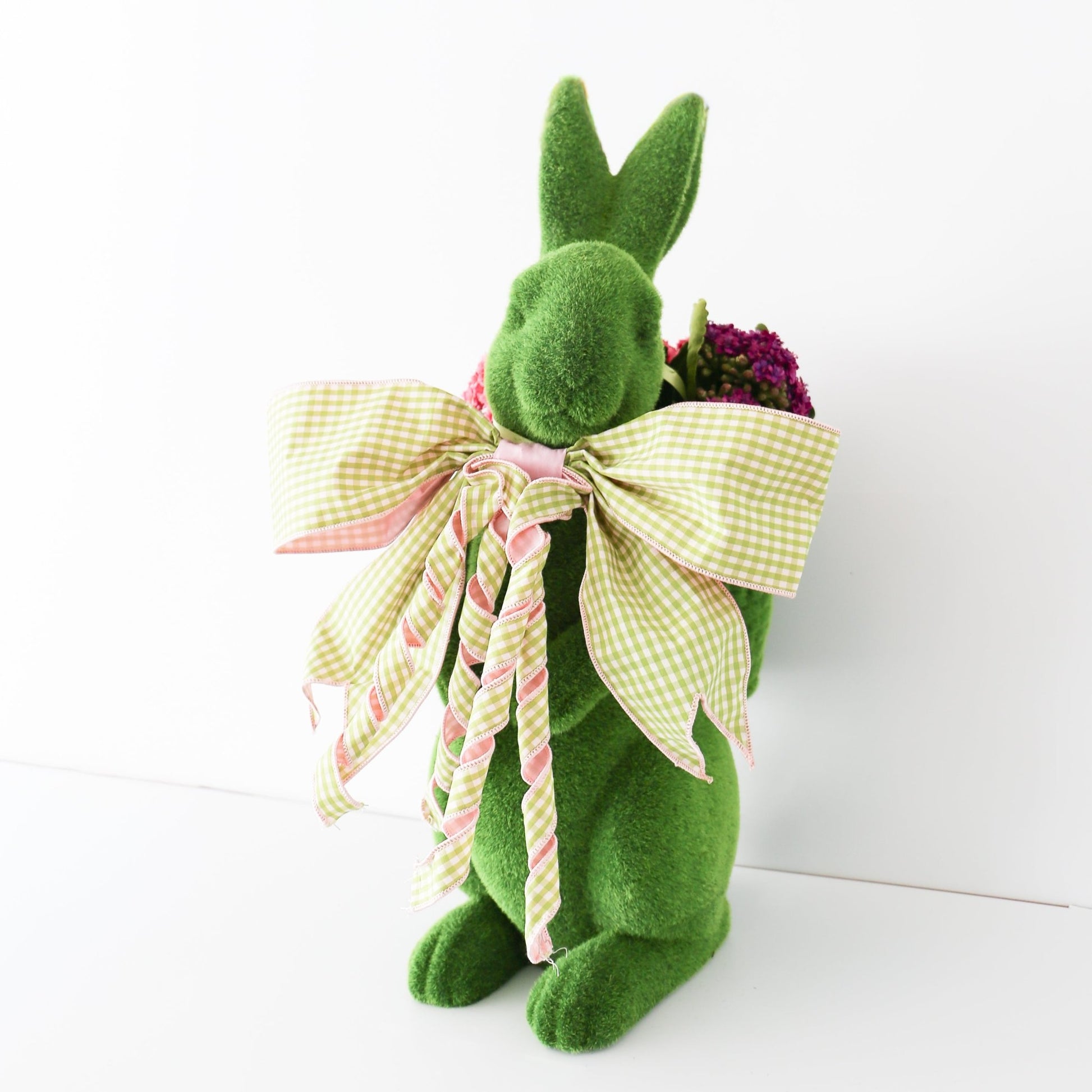 16" Lime Green Gingham Check Bow Pink Accents - Knot and Spool