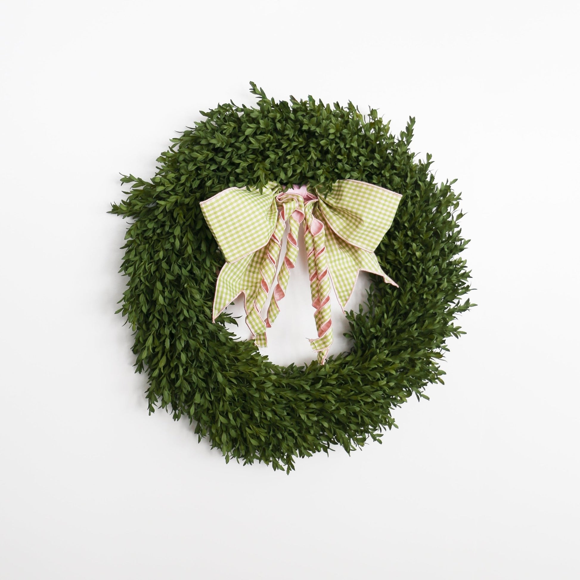 16" Lime Green Gingham Check Bow Pink Accents - Knot and Spool
