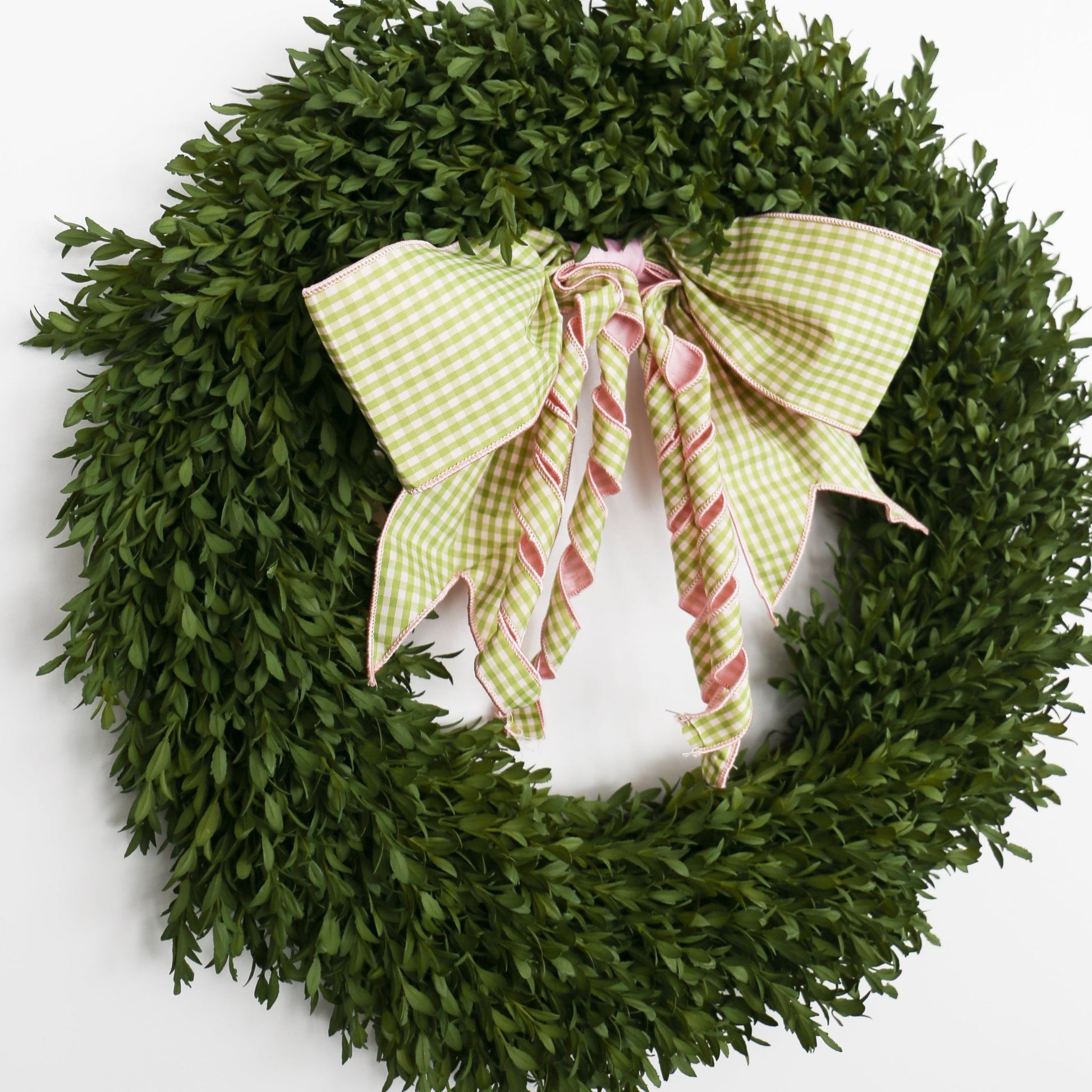 16" Lime Green Gingham Check Bow Pink Accents - Knot and Spool
