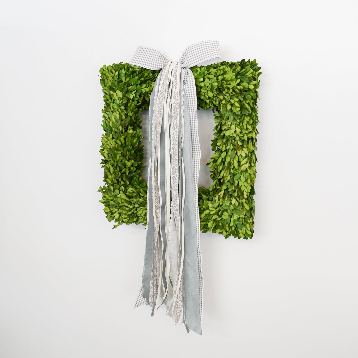 20 Inch Square Preserved Natural Boxwood Wreath - Knot and Spool