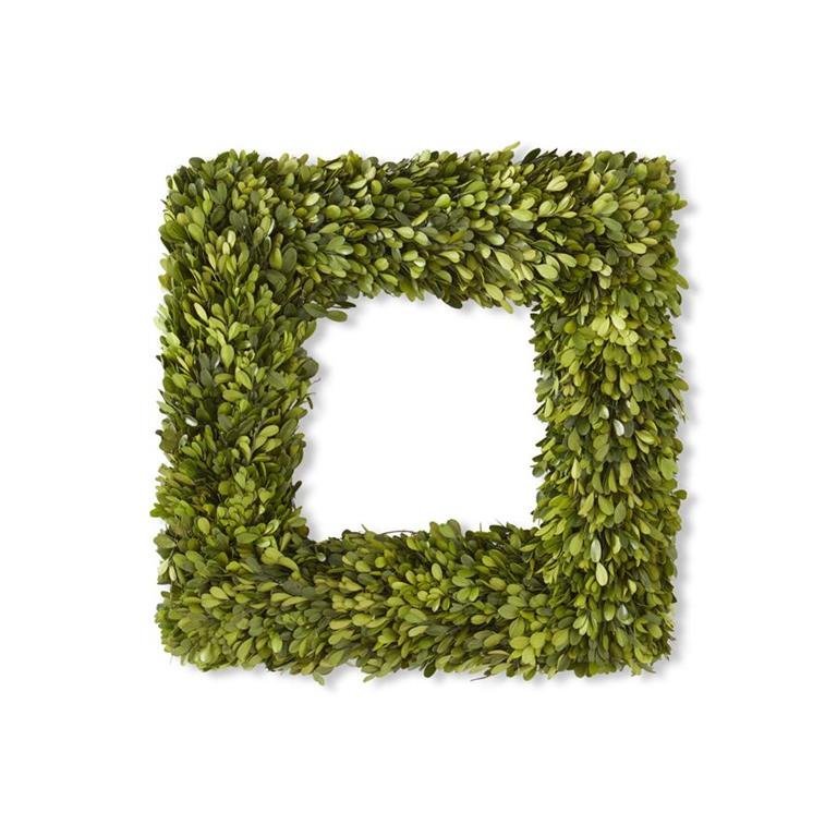 20 Inch Square Preserved Natural Boxwood Wreath - Knot and Spool