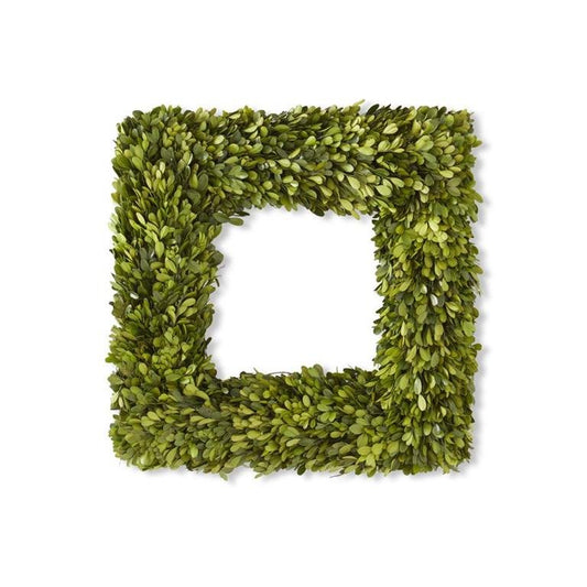 20 Inch Square Preserved Natural Boxwood Wreath - Knot and Spool