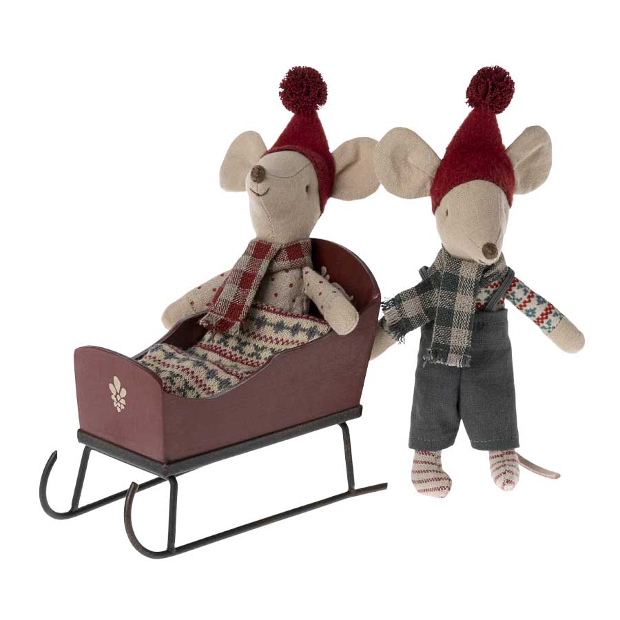 2022 Maileg Mouse Red Christmas Sleigh - Knot and Spool