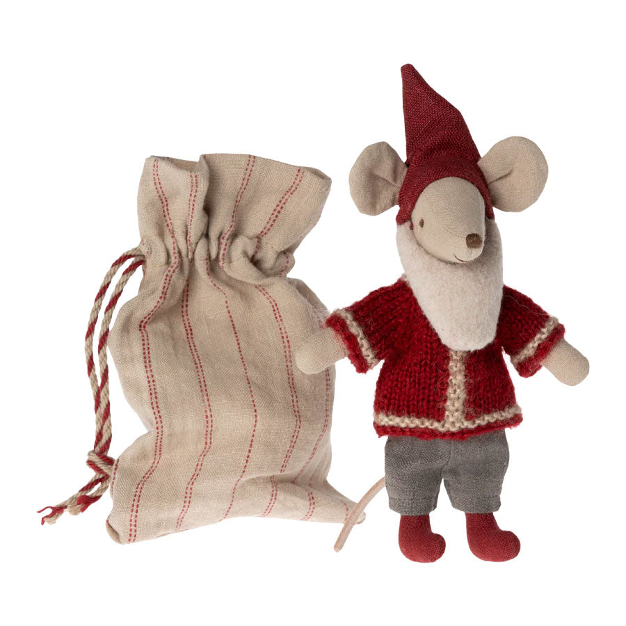 Maileg Santa Christmas Mouse has a sack for all the presents he has to deliver on Christmas night