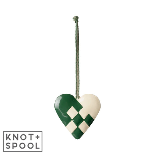 2024 Maileg Large Dark - Green Metal Heart Ornament - Knot and Spool